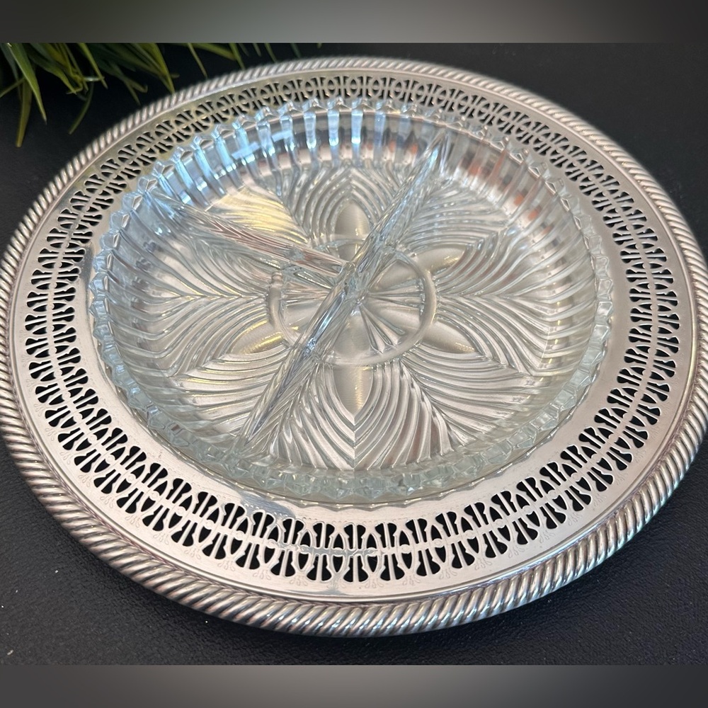 Vintage Roger’s and son spring flower silverplate relish tray
